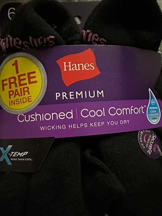 Hanes Black Cushioned Cool Comfort Socks - 6 Pack - Picture 2 of 3